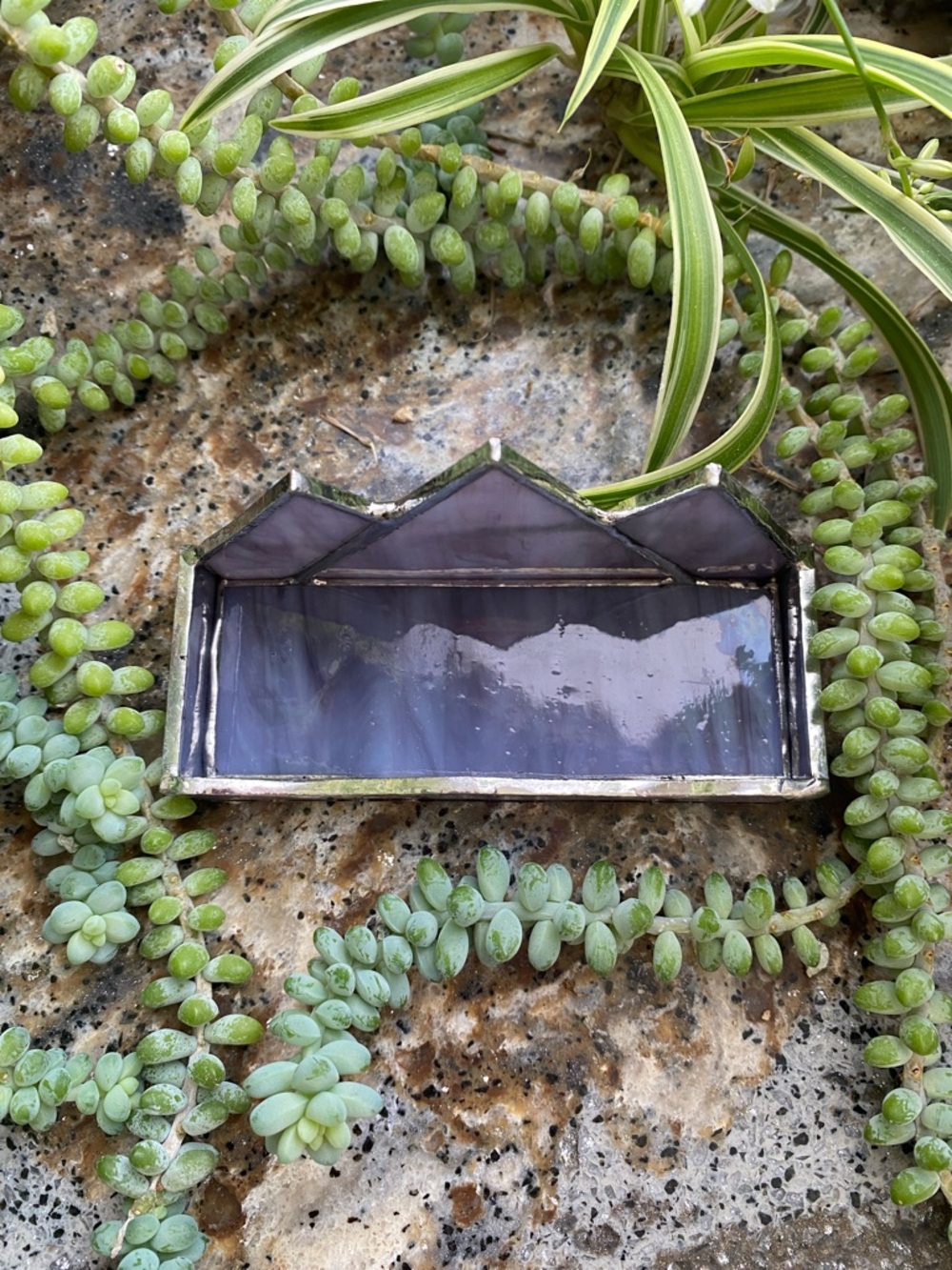🪻Handmade🪻Stained Glass🪻Purple Mountain Majesty Business Card Holder - Picture 5 of 6